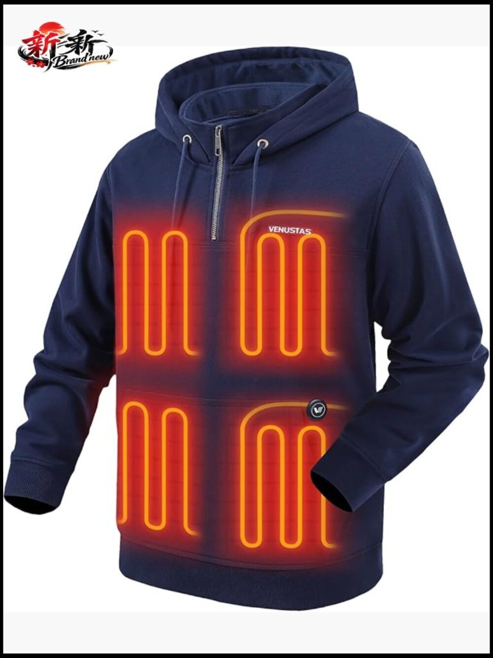 Unisex Heated Hoodie with Battery, Quarter-Zip Pullover, 6 Heating Zones for